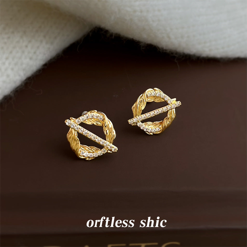 A廠【7153】麥穗~原創設計微鑲鋯石925銀針新款創意小眾個性圓形幾何耳飾耳環
 25.11-4