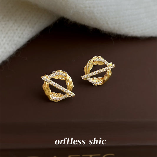 A廠【7153】麥穗~原創設計微鑲鋯石925銀針新款創意小眾個性圓形幾何耳飾耳環
 25.11-4