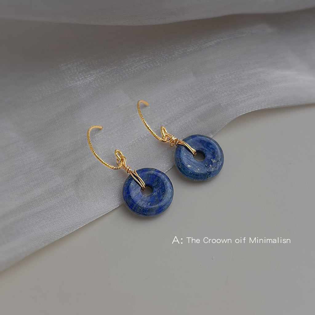 A廠【6934】天然石青金石國潮手工設計感平安扣玉佩耳環古風新款耳環飾品
 25.10-3