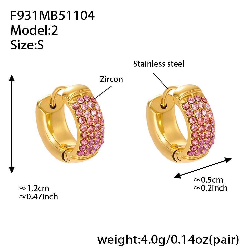 B廠【F931】彩色鋯石拼色圓圈耳環大中小尺寸耳扣不銹鋼鍍18k真金飾品
 25.11-2
