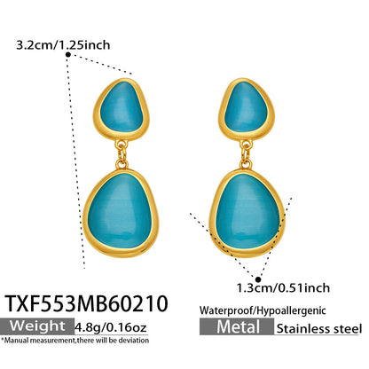 B廠【TXP553】歐美輕奢橢圓貓眼石項鍊手鍊耳環不鏽鋼鍍18k金首飾套裝
 26.10-4