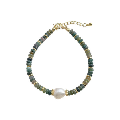 A廠【S201】天然石印度瑪瑙淡水珍珠文藝復古民族風手工藝設計師款手鍊手飾 25.03-4