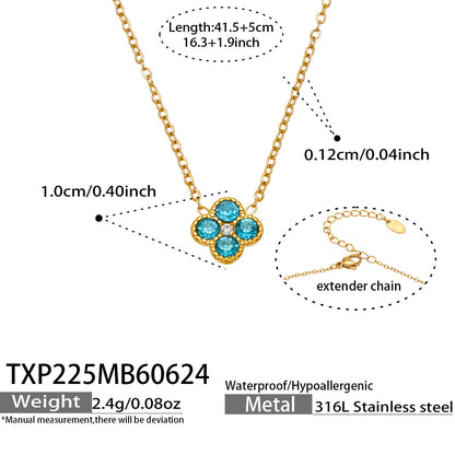 B廠【TXP225】跨境時尚花朵鑲水鑽耳釘ins小眾精緻女士項鍊首飾套裝不銹鋼飾品 26.07-1