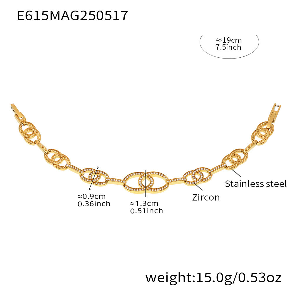 B廠【E615】國潮新款5A鋯石超閃日字手工手鍊不鏽鋼材質鍍18k真金手飾 25.05-4