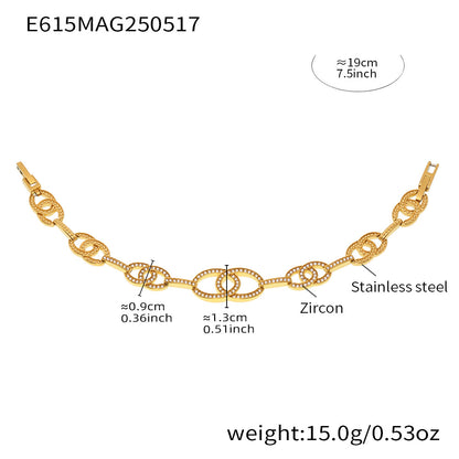 B廠【E615】國潮新款5A鋯石超閃日字手工手鍊不鏽鋼材質鍍18k真金手飾 25.05-4