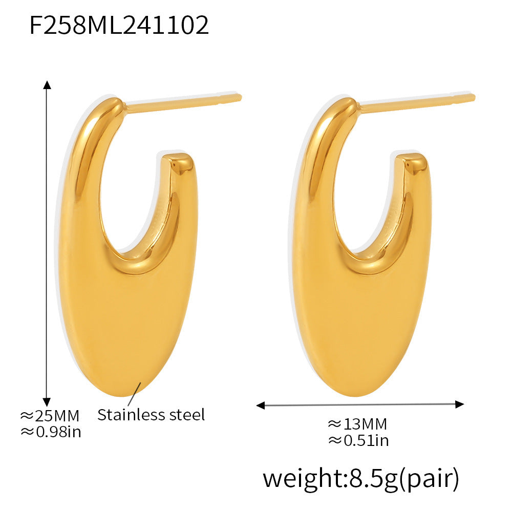 B廠【F258】歐美INS風不鏽鋼精拋質感U型光面耳環PVD電鍍真金 24.11-2