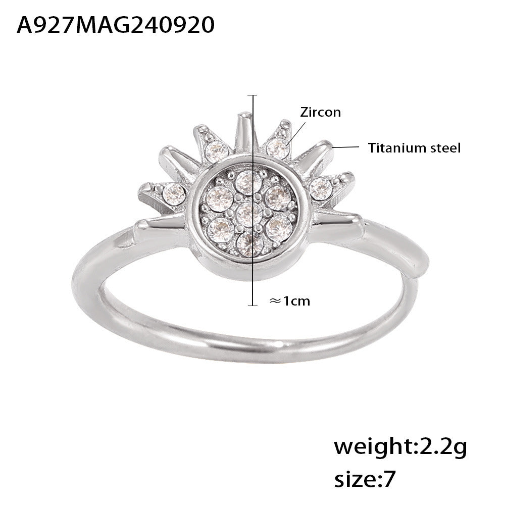 B廠【A927】歐美跨國日月同輝鋯石戒指ins風小眾超細開口調整鈦鋼rings食指戒 24.09-4