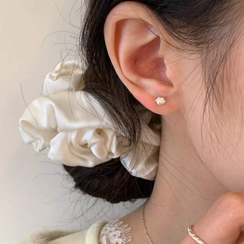 F廠【DQ10649E】足銀999精緻甜美小貓爪耳環女小巧可愛耳骨釘螺絲擰扣耳飾潮 25.04-3