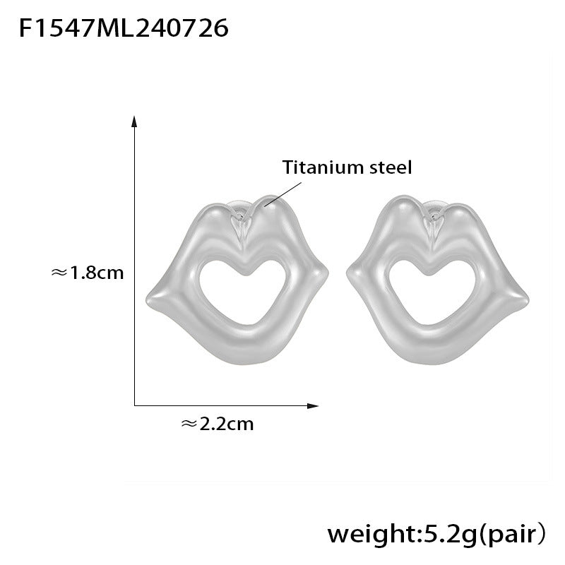 B廠【F1547】歐美INS風嘴唇鏤空心形耳環鈦鋼鍍18k真金女個性創意跨國新耳飾 24.07-5