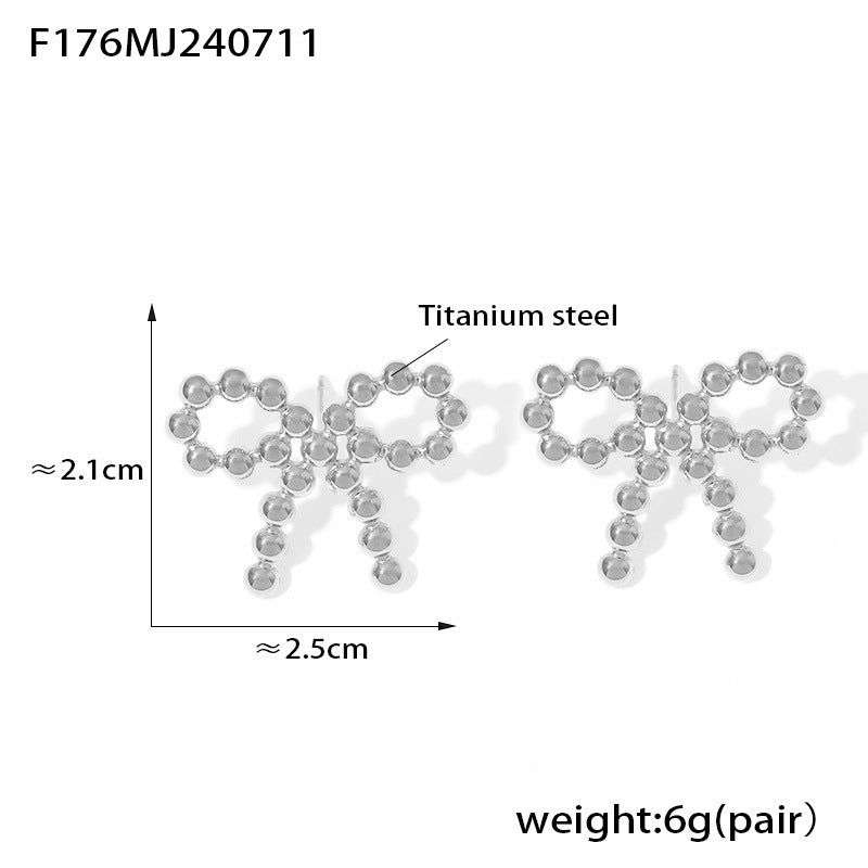 B廠【F176】跨國圓球拼接蝴蝶結造型耳環簡約小眾設計鈦鋼鍍18k金輕奢耳飾 24.07-3