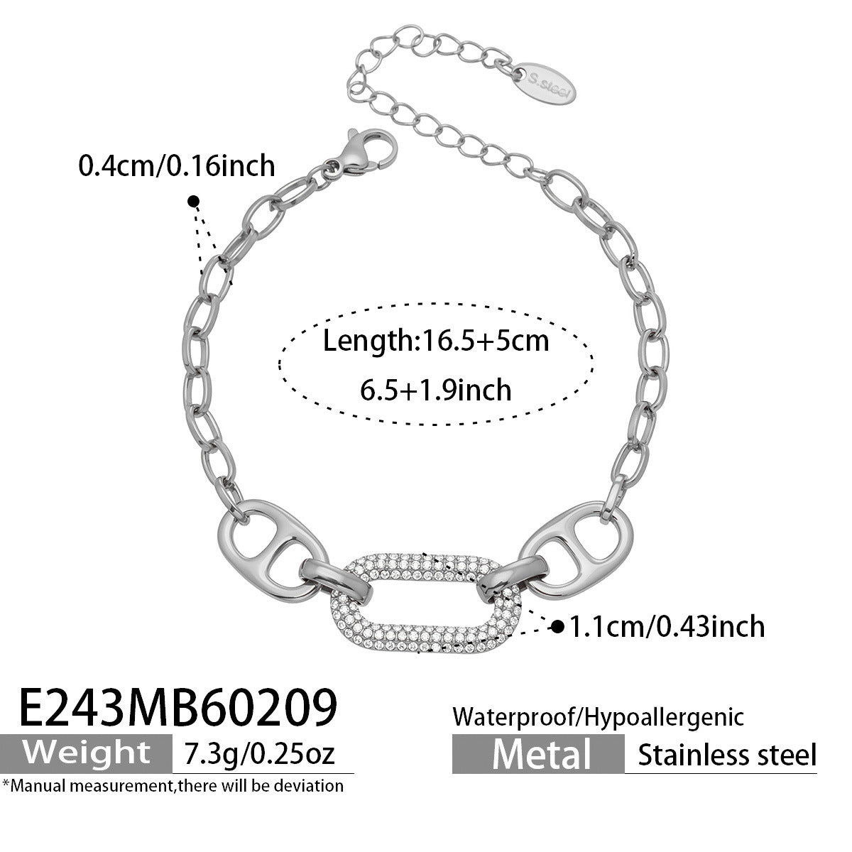 B廠【E223】歐美風氣質百搭日字微鑲鋯石手鍊組合不鏽鋼鍍18k真金時尚冷淡風
 26.03-2