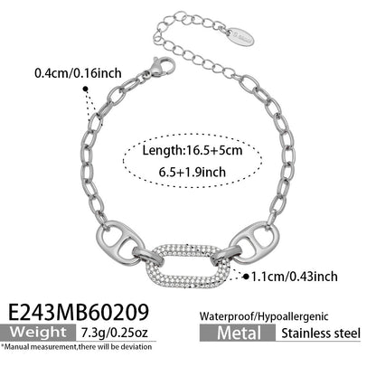 B廠【E223】歐美風氣質百搭日字微鑲鋯石手鍊組合不鏽鋼鍍18k真金時尚冷淡風
 26.03-2