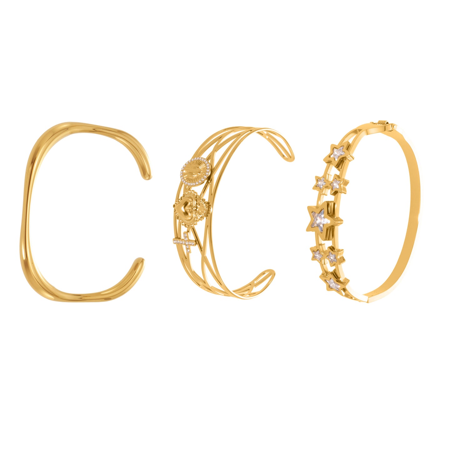 B廠【Z500】超閃5A鋯石五角星彈簧卡扣手鐲不鏽鋼材質鍍18k真金不掉色
 25.10-5