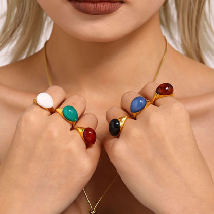 B廠【TXA212】高質感多色水滴樹脂開口可調式不銹鋼戒指歐美跨境 25.01-1