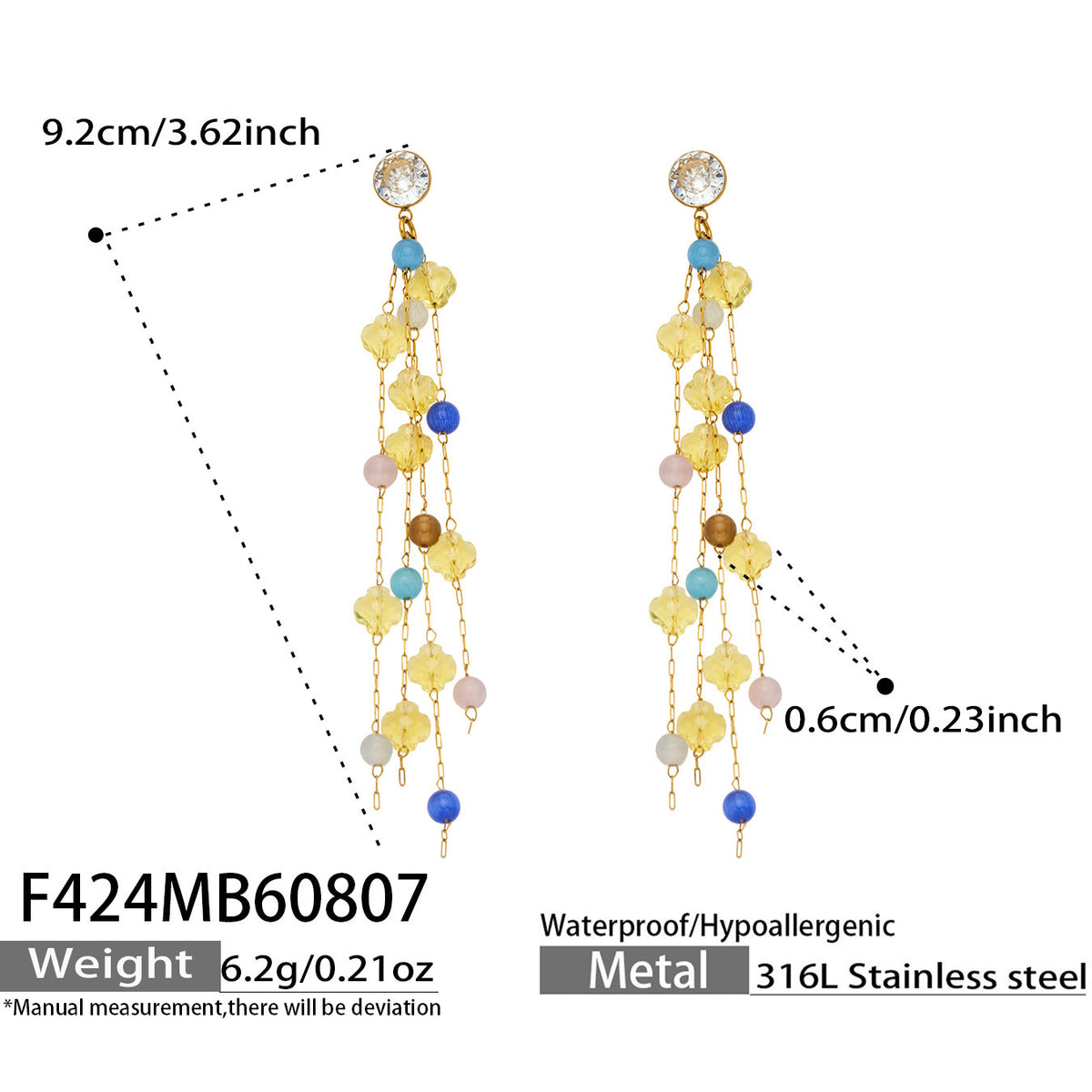 B廠【F424】歐美時尚天然水晶石鋯石幾何耳飾鈦鋼18k金 不掉色飾品小仙女耳環
 26.08-2