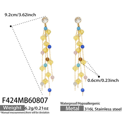 B廠【F424】歐美時尚天然水晶石鋯石幾何耳飾鈦鋼18k金 不掉色飾品小仙女耳環
 26.08-2