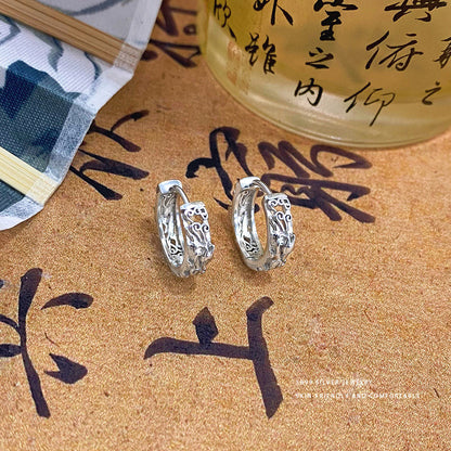 E廠【YC9445E】S999足銀新中式貔貅紋理耳扣女帥氣甜酷風時尚個性耳飾品 24.02-3