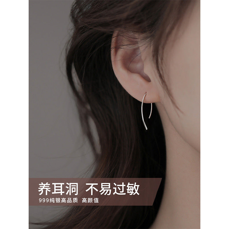 E廠【DQ11771E】S999純銀極簡風線條耳環女小眾設計高級感U形冷淡風足銀耳飾
 26.01-4