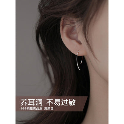 E廠【DQ11771E】S999純銀極簡風線條耳環女小眾設計高級感U形冷淡風足銀耳飾
 26.01-4