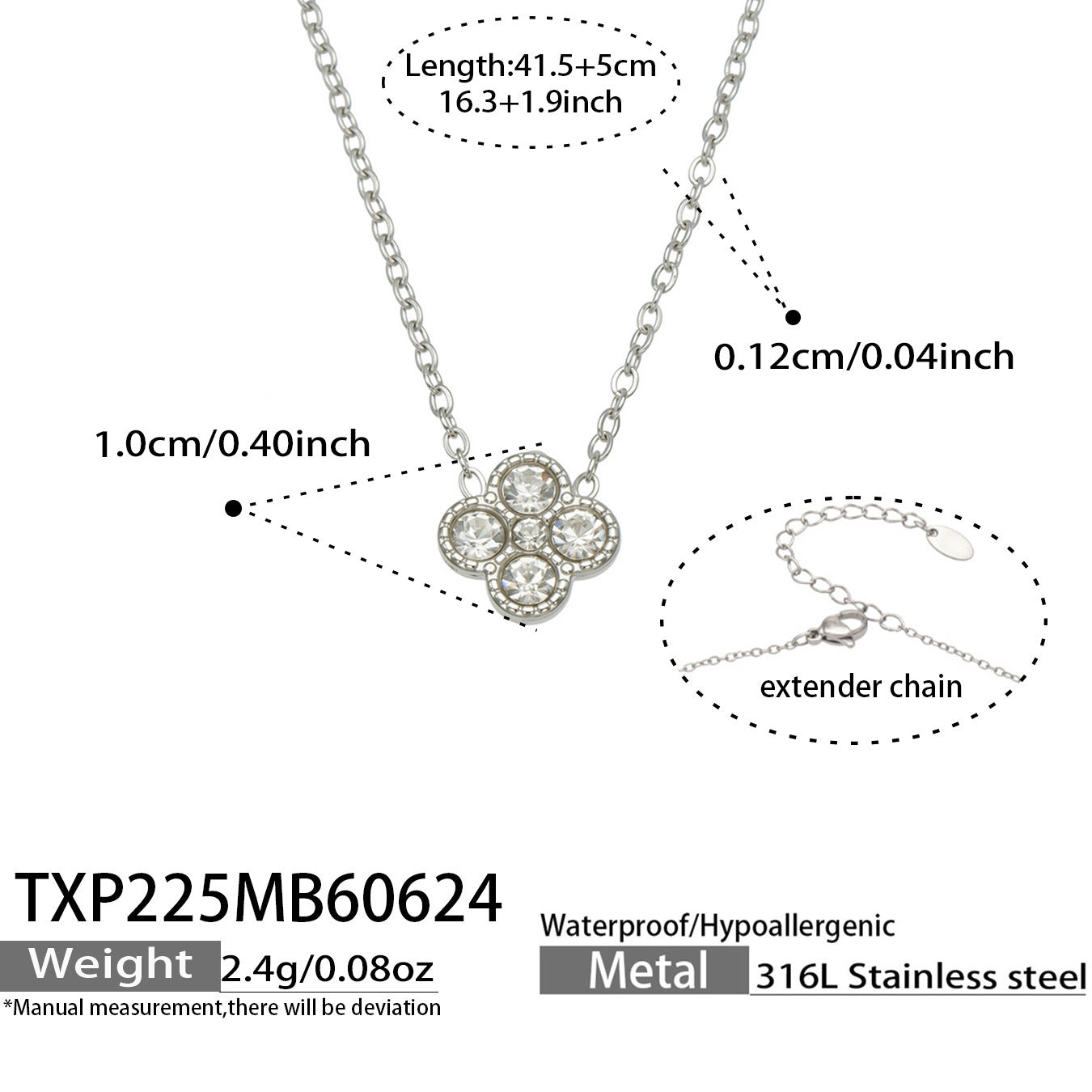 B廠【TXP225】跨境時尚花朵鑲水鑽耳釘ins小眾精緻女士項鍊首飾套裝不銹鋼飾品 26.07-1