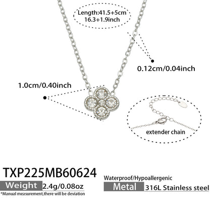 B廠【TXP225】跨境時尚花朵鑲水鑽耳釘ins小眾精緻女士項鍊首飾套裝不銹鋼飾品 26.07-1