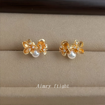 A廠【6799】桂花~原創設計925銀針微鑲鋯石鍍14K時尚高級感簡約花朵耳環 耳飾
 25.09-3