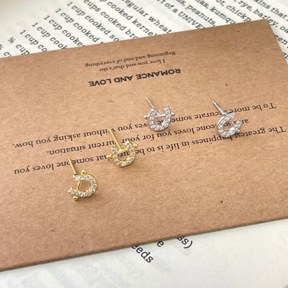 E廠【XDQ10201E】S999純銀小眾設計U型馬蹄耳環女時尚簡約鑲鋯石日常百搭耳飾
 26.03-2