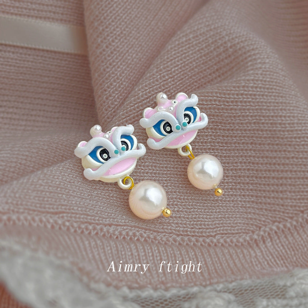 A廠【7337】清新甜美仙女風小香粉紅醒獅少女心銀針珍珠耳環耳飾滴釉飾品
 26.01-2