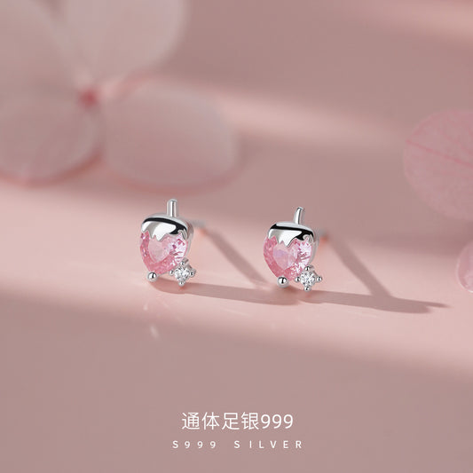 D廠【YC2129E】足銀999童趣草莓粉鋯耳環女輕奢高級感甜美可愛簡約百搭耳飾
 26.04-4