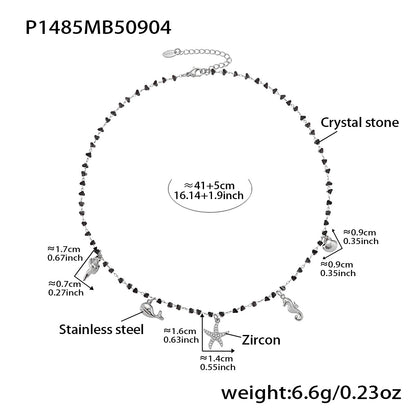B廠【P1485】歐美飾品不鏽鋼海洋風海星滿鑽DIY吊墜天然水晶碎石項鍊女
 25.09-2