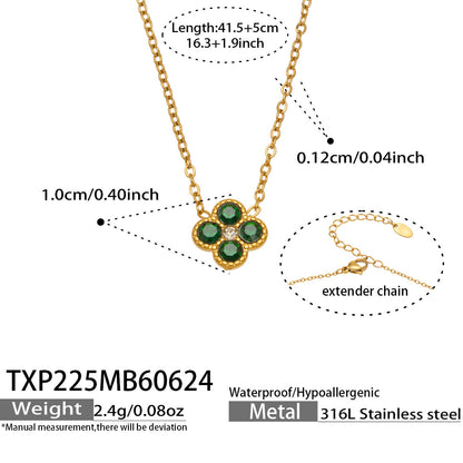 B廠【TXP225】跨境時尚花朵鑲水鑽耳釘ins小眾精緻女士項鍊首飾套裝不銹鋼飾品 26.07-1