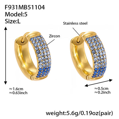 B廠【F931】彩色鋯石拼色圓圈耳環大中小尺寸耳扣不銹鋼鍍18k真金飾品
 25.11-2