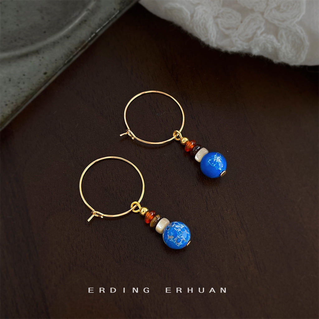 A廠【7048】文藝復古民族風帝皇石手工藝設計感新款圓形耳環飾品
 25.12-1