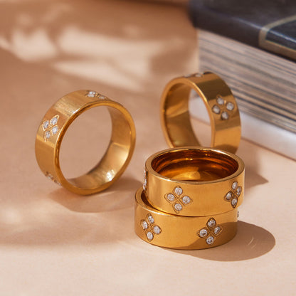 B廠【A103】ins風爪鑲梅花鋯石戒指不鏽鋼鍍18k真金簡約時尚飾品不掉色
 25.10-1