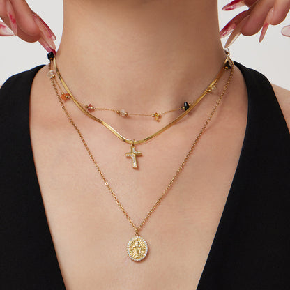 B廠【P716】波希米亞十字架鑲嵌鋯石雙層疊戴項鍊跨境時尚輕奢刀片鏈百搭項鍊
 26.01-2