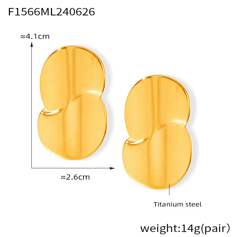 B廠【F1566】INS網紅潮流同款18k金耳環鈦鋼極簡水滴型曲面耳環不掉色飾品 24.07-1