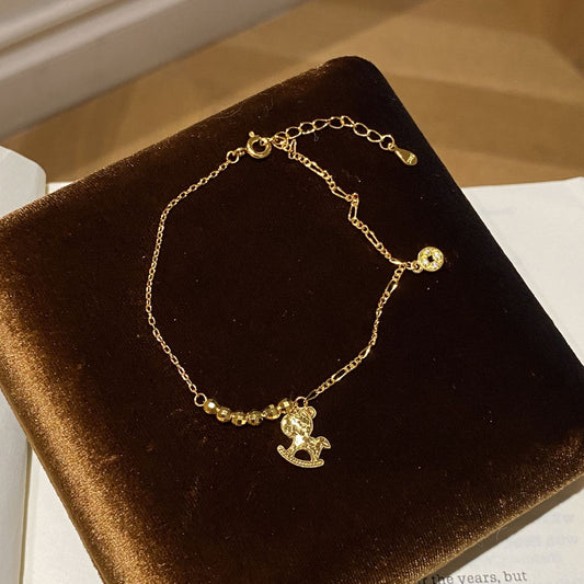 F廠【DQ1174S】碎冰冰馬上有錢手鍊女S925純銀小眾設計感銅錢生肖馬手飾
 25.11-2