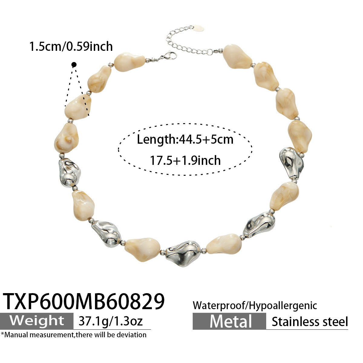 B廠【TXP600】跨境飾品不規則樹脂不銹鋼手鍊小眾撞色ins風輕奢女手鍊項鍊套裝
 26.09-1
