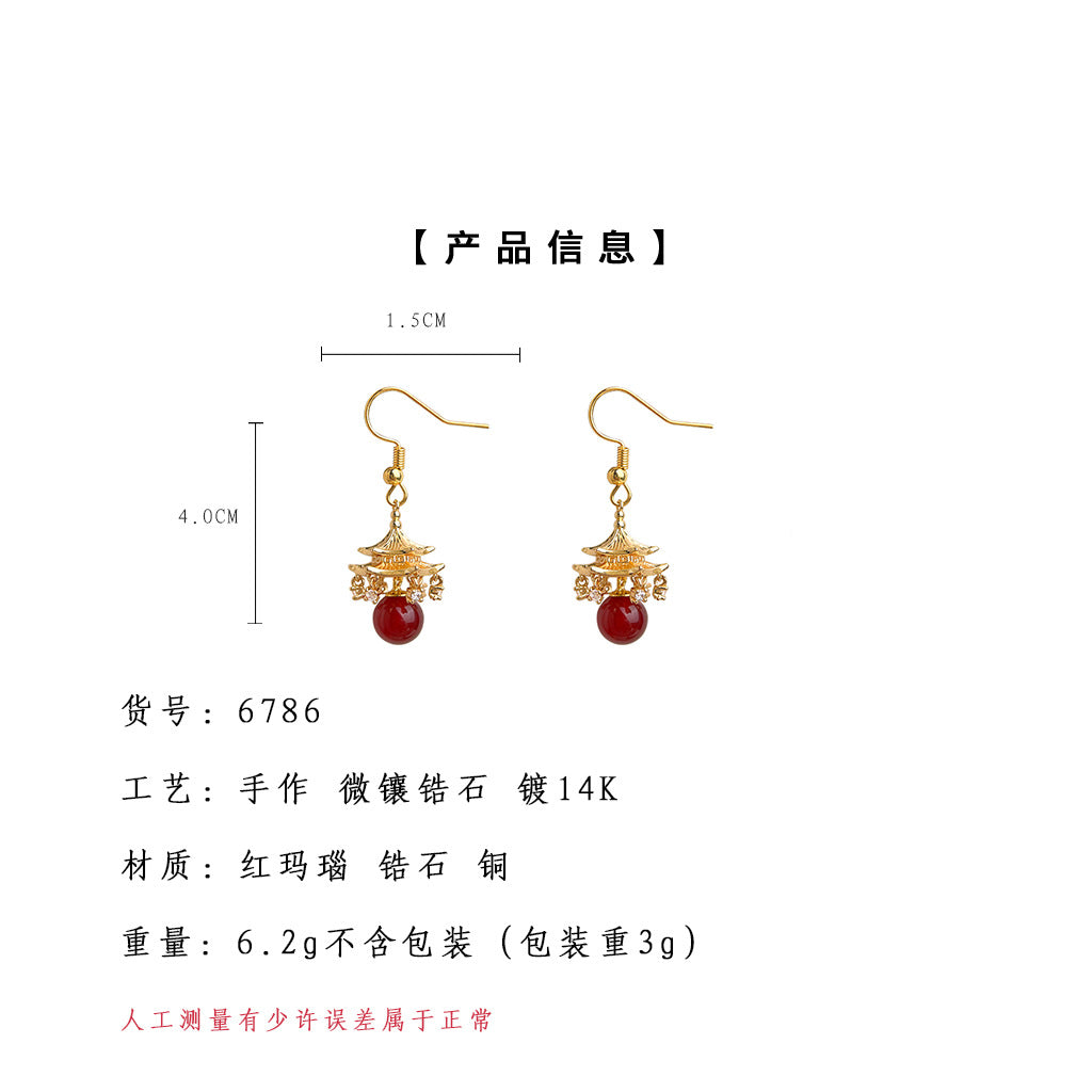 C廠【6786】國潮原創~塔頂閣樓設計師款微鑲鋯石個性新中式新款耳環
 25.09-3