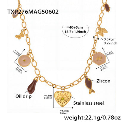B廠【TXP276】歐美飾品不銹鋼批花紋鏈紅色愛心滴油DIY多配件手鍊項鍊女 25.06-1