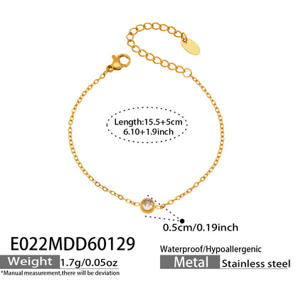 B廠【E022】歐美ins簡約風小眾設計鑲嵌單鑽鏈條手鍊不鏽鋼鍍18k真金跨國手飾
 26.02-1