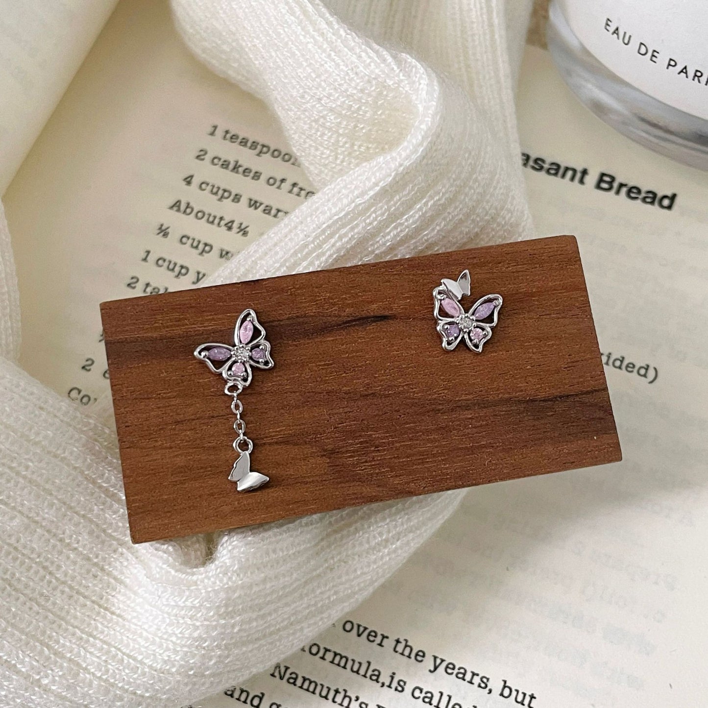 E廠【XDQ10251E】S999純銀時尚夢幻蝴蝶耳環女多巴胺紫色蝴蝶流蘇高級感耳飾品
 26.01-1