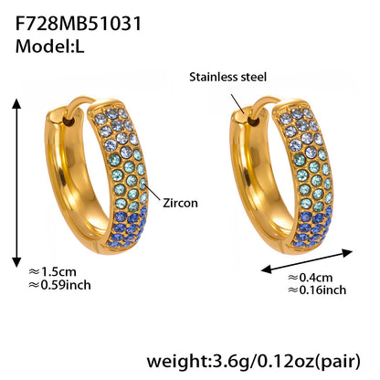 B廠【F728】高質感滿鋯三排鑽球面U型耳扣鍍18k真金輕奢百搭不鏽鋼耳環
 25.11-1