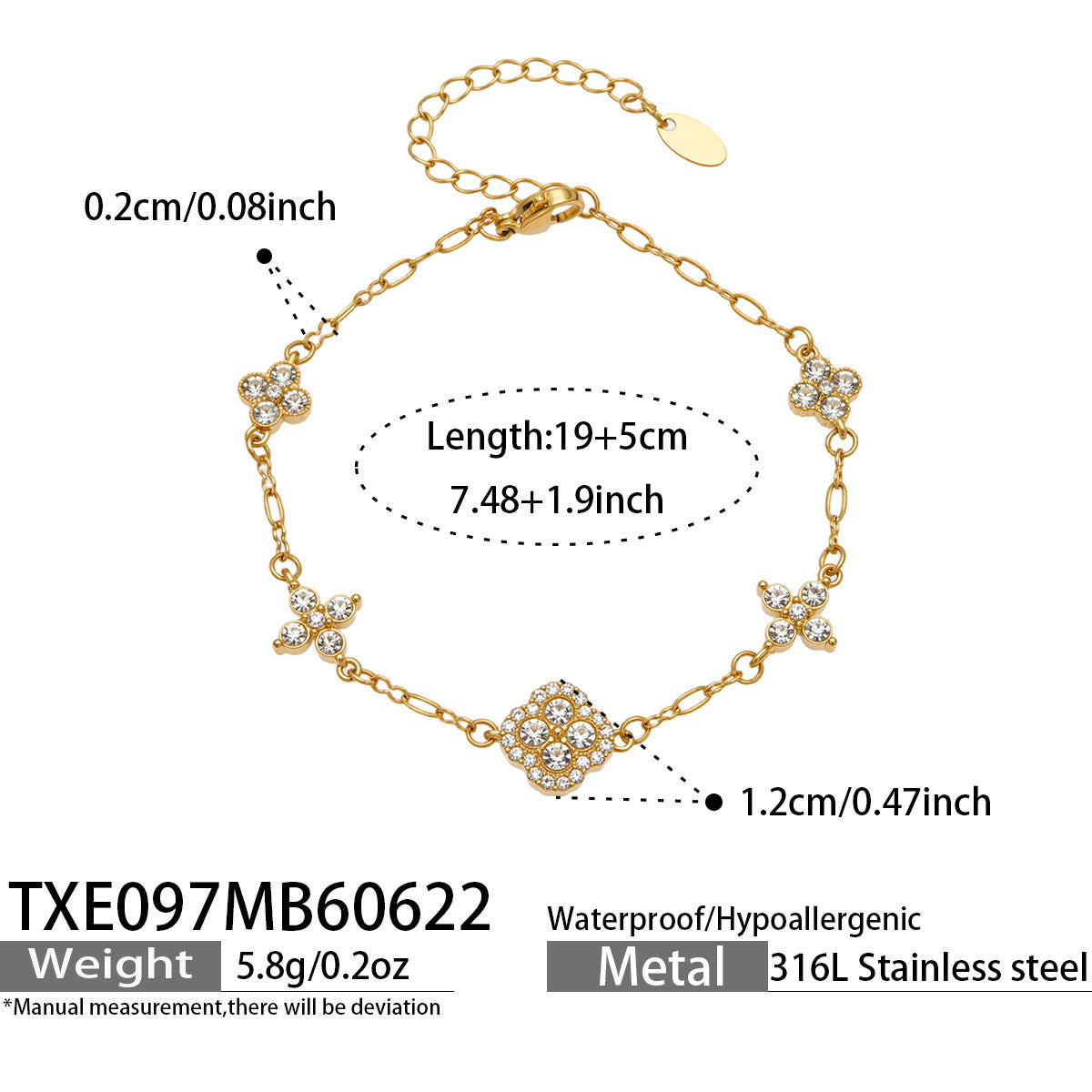 B廠【TXP097】滿鑽鋯石花朵項鍊手鍊不銹鋼首飾套裝女 歐美輕奢復古飾品鍍18k金 26.07-1