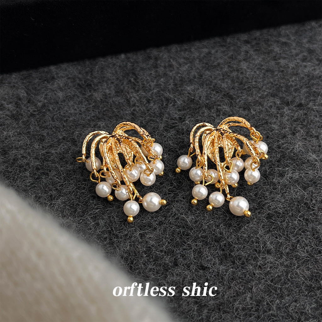 A廠【7372】法式復古長款流蘇煙火珍珠耳環925銀針時尚高級感新款耳飾 耳環女
 26.01-4