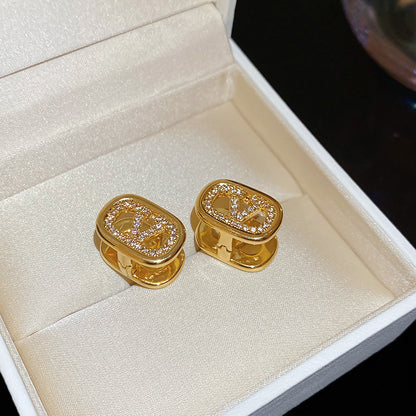 A廠【WE4175】18k真金電鍍鋯石橢圓字母雙面耳扣法式宮廷風耳環輕奢高級感耳飾
 25.09-1