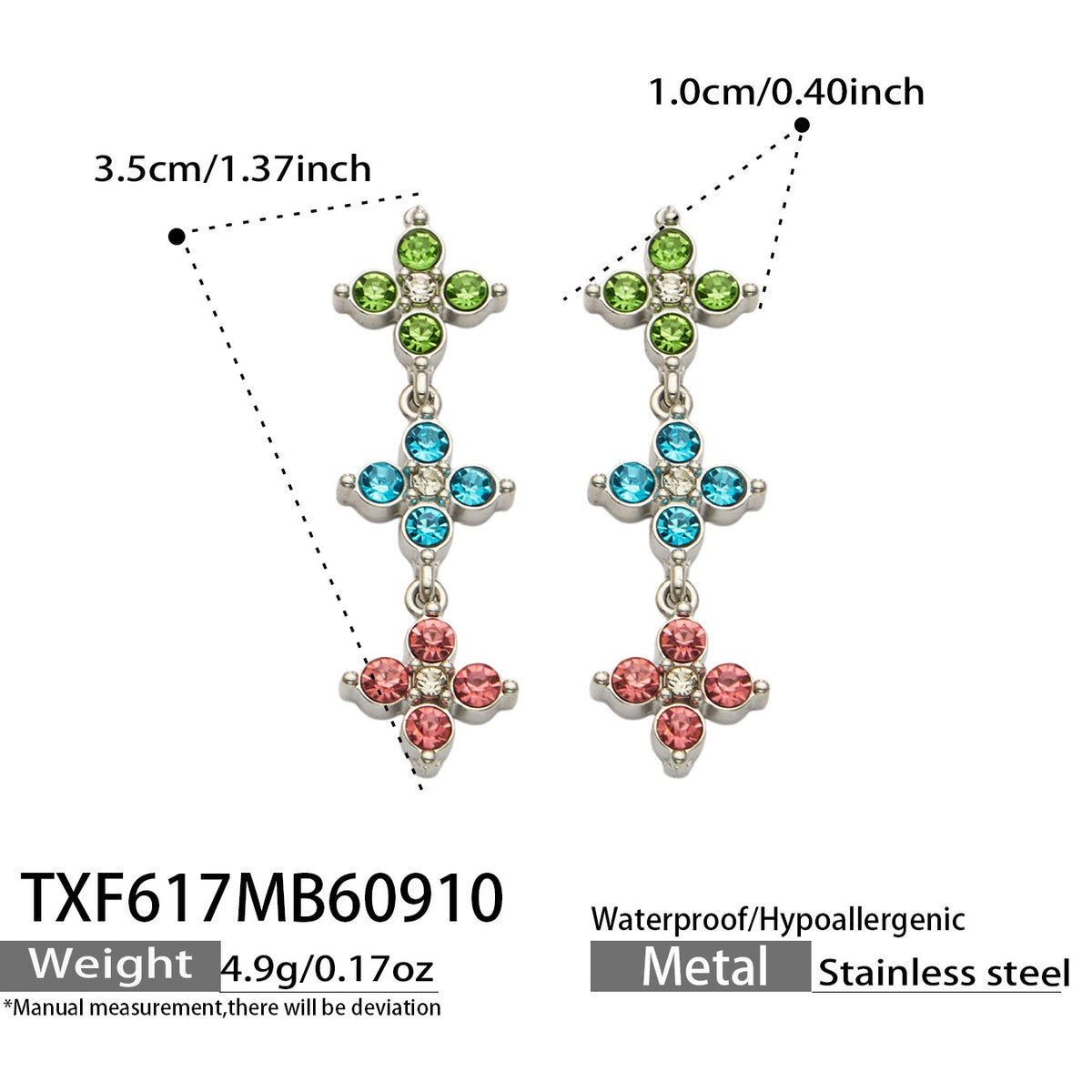 B廠【TXP617】跨境時尚四瓣花鋯石鈦鋼PVD真空電鍍小眾高級鎖骨鏈耳環手鍊組合
 26.09-3