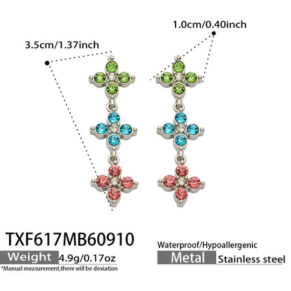 B廠【TXP617】跨境時尚四瓣花鋯石鈦鋼PVD真空電鍍小眾高級鎖骨鏈耳環手鍊組合
 26.09-3