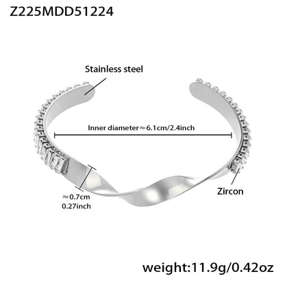 B廠【Z099】不鏽鋼超閃5A鋯石滿鑽卡扣手鐲組合歐美風輕奢時尚手飾鍍18k真金
 26.01-1