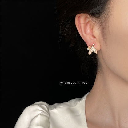 A廠【6226】清新創意魚尾琺瑯滴釉鑽耳環時尚高級感簡約通勤趣味耳飾 25.06-2